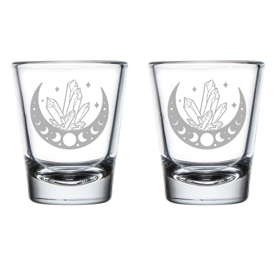 Set of 2 Shot Glasses 1.75oz Shot Glass Gift Moon and Crystals