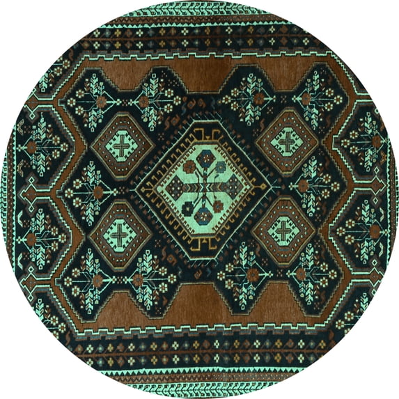 Ahgly Company Machine Washable Indoor Round Persian Turquoise Blue Traditional Area Rugs, 5' Round