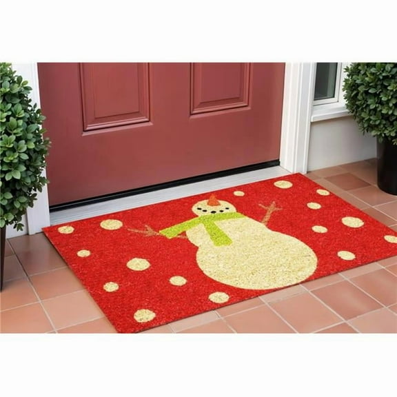 HomeRoots 632333 24 x 36 in. Red & White Coir Snowman Outdoor Christmas Door Mat