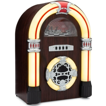 - ClearClick Jukebox Bluetooth Speaker Lights Aux-in - Retro Style Handmade Wooden Exterior