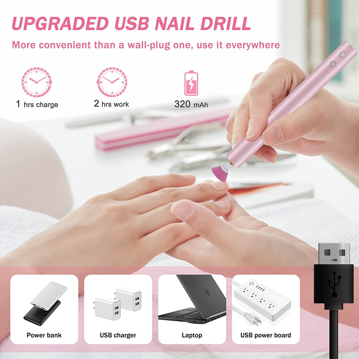 Biutee Cordless Nail Drill 15000RPM Professional Portable Rechargeable Electric Nail Drill Machine with LED Electric Efile Nail File with Bits and Sanding Bands for Acrylic Gel Nail Manicure Pedicure