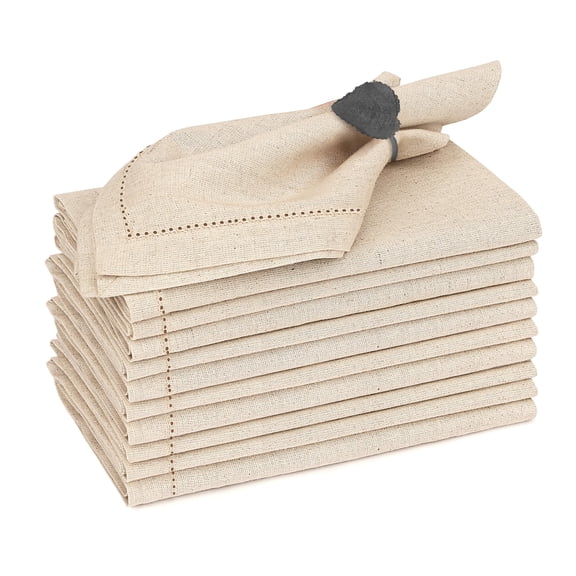 Ruvanti Premium Linen Napkins Set of 12-20x20 Inch, Classic Hemstitch, Mitered Corner Cloth Napkins - Soft, Elegant Dinner Napkins Cloth Washable for Weddings, Parties, Everyday Use - Natural