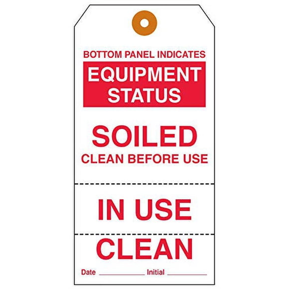 United Ad Label Tags Equipment Status SOILED Clean in USE, 3-1/8" x 6-1/4", Paper Tag, White, One Pack of 50 Tags