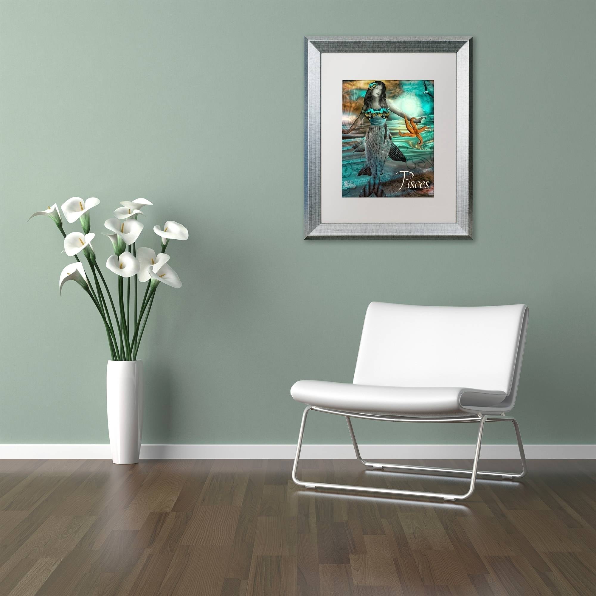 Trademark Fine Art "Art Nouveau Zodiac Pisces" Canvas Art by Color Bakery White Matte, Silver Frame