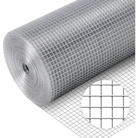 Hardware Cloth 1/4'' 48'' X 100',23 Gauge Chicken Wire Mesh Fence Double Layer Galvanized, Welded Metal Wire Fence Mesh Roll for Gardens Plants Poultry Animals Cage Chicken Coop Accessories