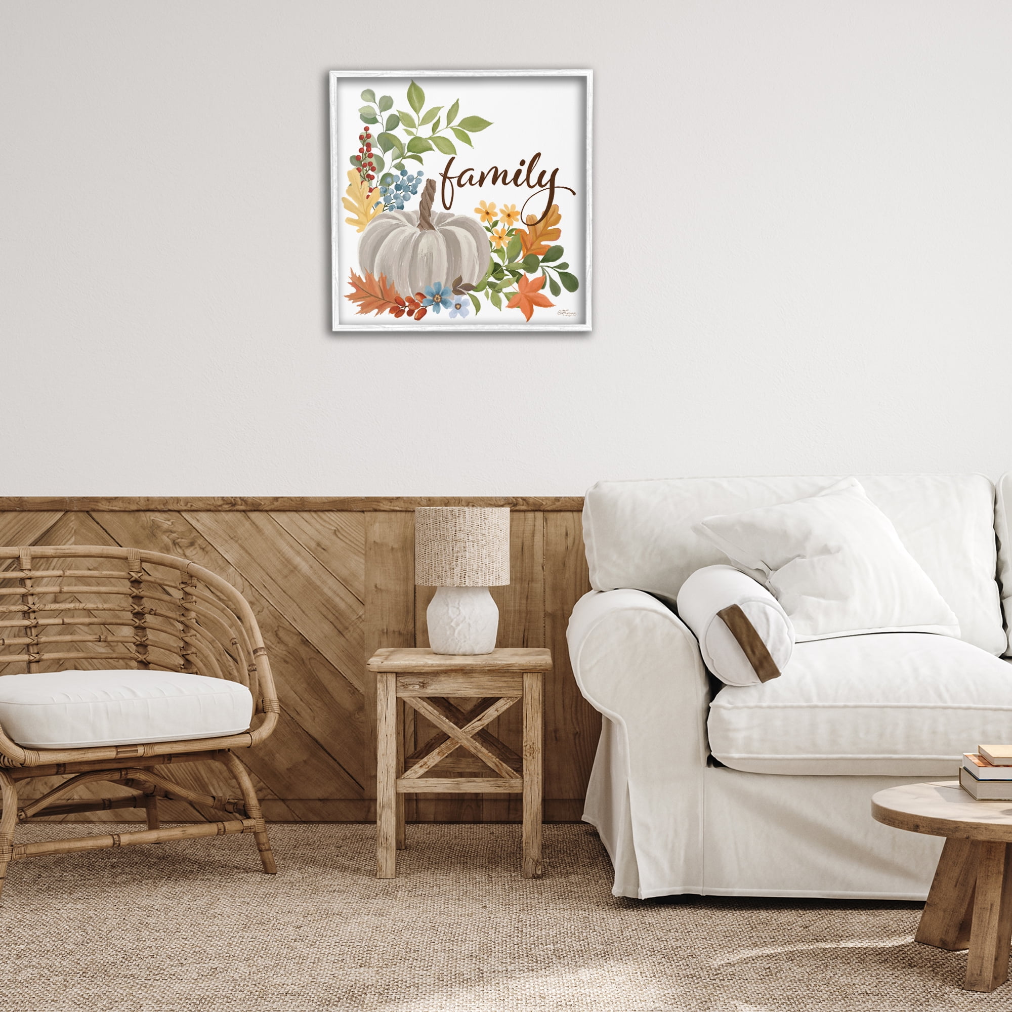 Stupell Industries Autumnal Family Pumpkin Holiday Painting White Framed Art Print Wall Art, 24 x 24