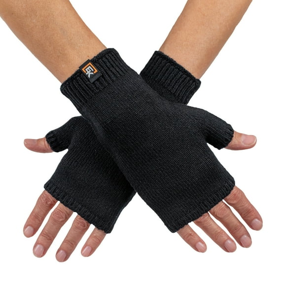 Wool Knit Fingerless Mittens - Super Soft Merino Wool - Made in the USA - Black