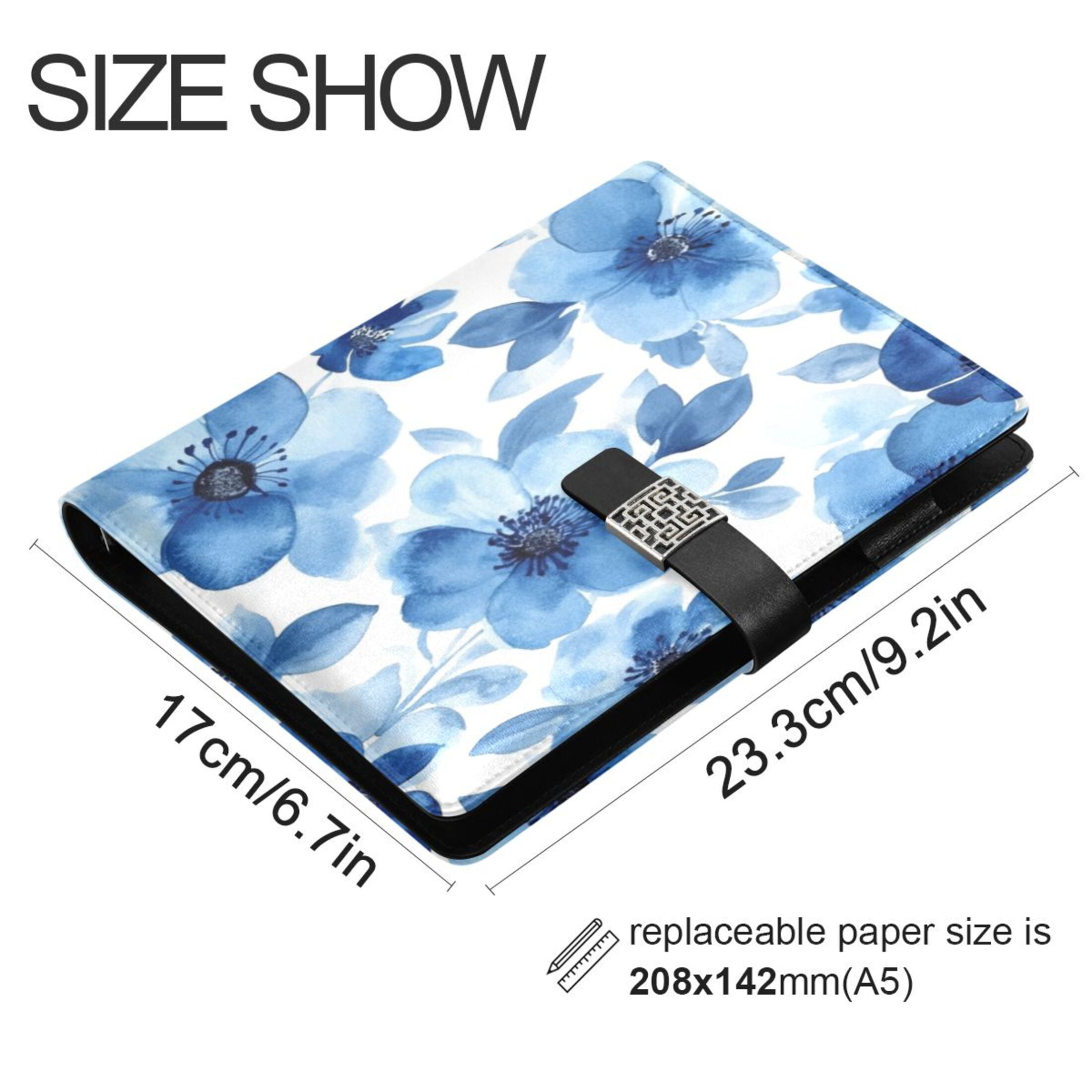 Leather Planner Leather Notebook Notebook Journal Binder Design Pen Pocket Design Convenient for Storage Blue Flowers