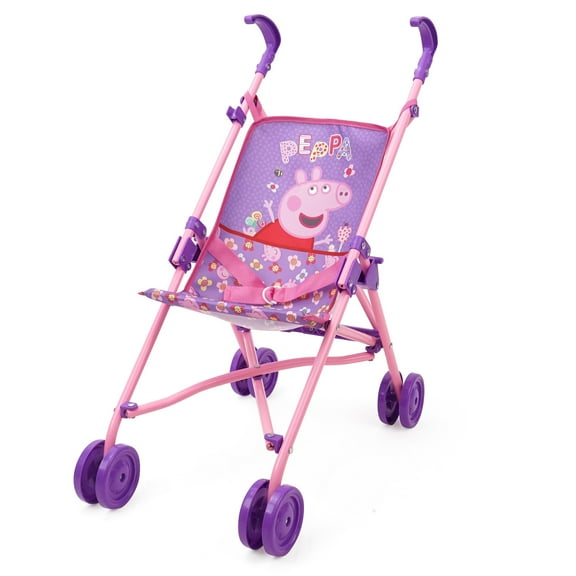 Peppa Pig: Doll Umbrella Stroller - Purple, Pink, Flowers - Accessory For Dolls Up To 24", Foldable Design, Retractable Canopy, Kids Toy, Ages 3 