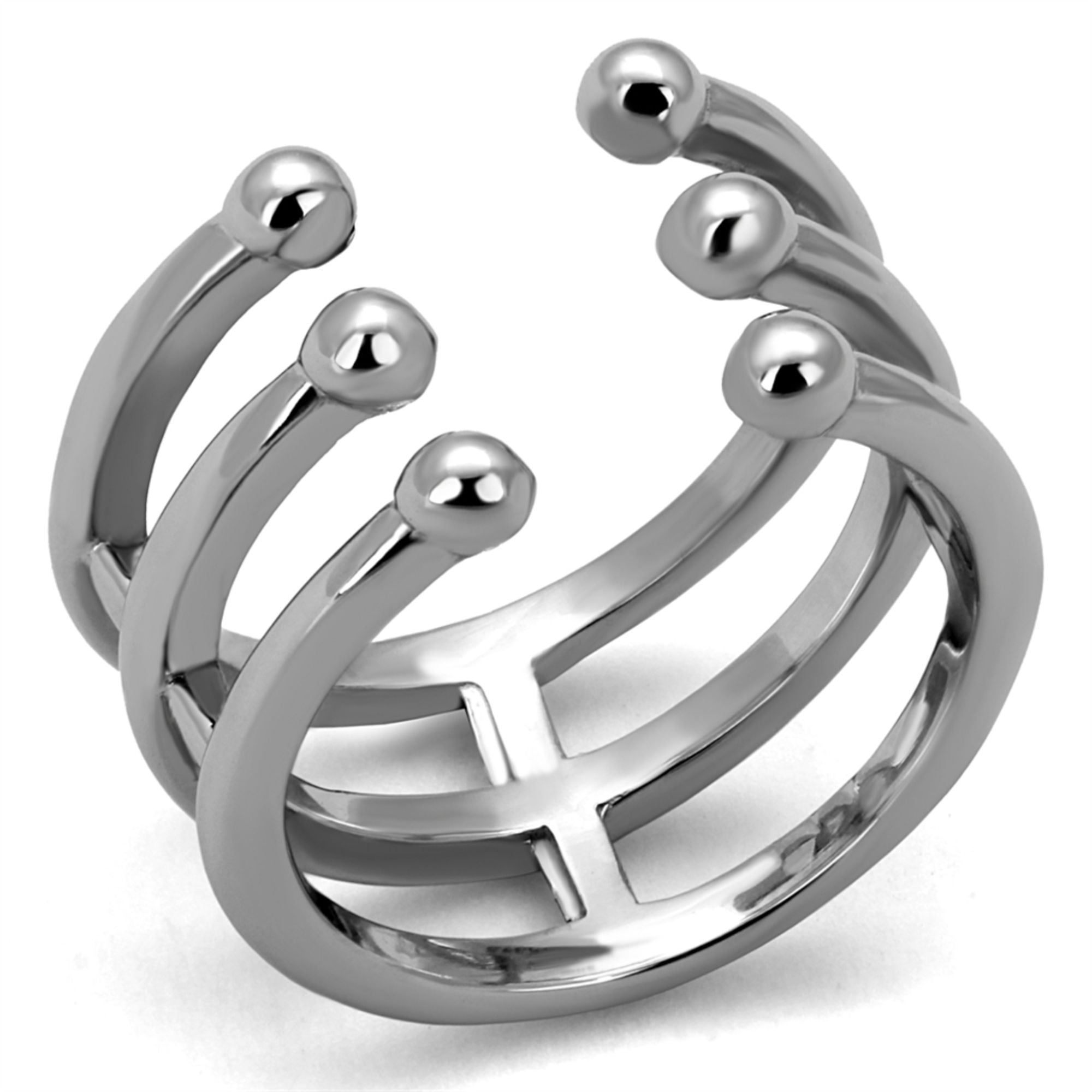 Stainless Steel Ribbed Cuff Ring Sizes-5,6,7,8,9 