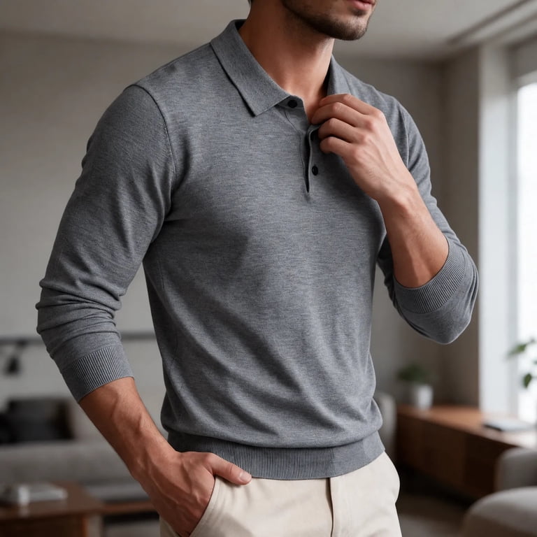 Soft Drop USNSM Men's Long Sleeve Lapel Sweater Knit Button Placket Drop Shoulder ...