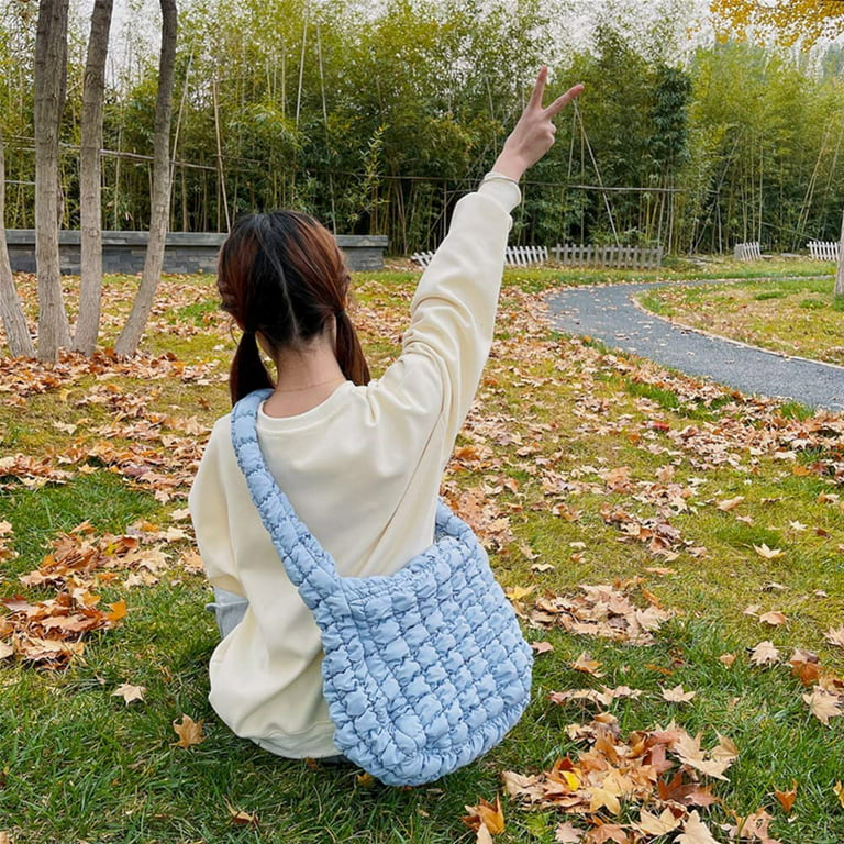 Women Puffer Shoulder Messenger Bag Nylon Padded Quilted Girl Tote Handbag  Purse