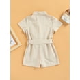 thumbnail image 4 of hirigin Kids Girls Casual Romper, Solid Color Short Sleeve Button-Down Lapel Bodysuit with Belt, 4 of 8