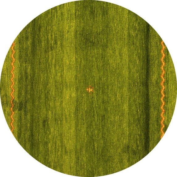 Ahgly Company Machine Washable Indoor Round Abstract Yellow Modern Area Rugs, 4' Round