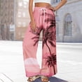 thumbnail image 6 of LWavelet Women's Drawstring Waist Palm Tree Print Wide Leg Pants with Split Detail for Beach & Vacation Wear Pink 2XL, 6 of 8
