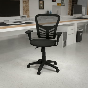 Emma   Oliver Mid-Back Transparent Black Mesh Multifunction Ergonomic Office Chair - Arms