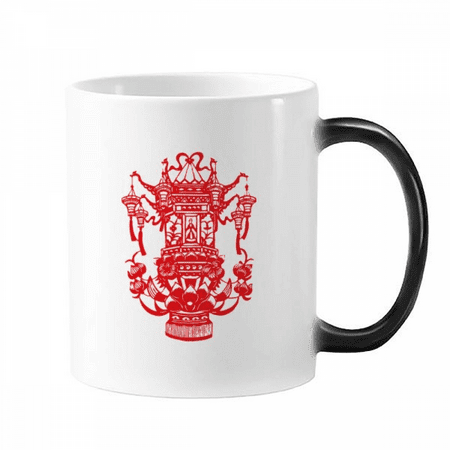 

red chinese lotus pattern changing color mug morphing heat sensitive cup with handles 350 ml