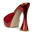 thumbnail image 3 of FSJ Women Open Square Toe Bow Mules Platform Slip on Chunky High Heels Elegant Dress Party Heeled Slides Size 7.5 Dark Red, 3 of 4