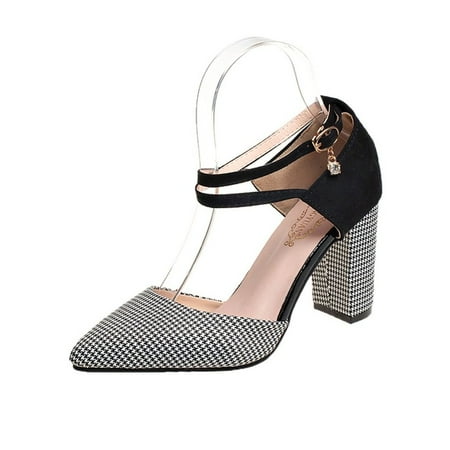 plaid chunky heels