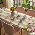 thumbnail image 3 of Happy Easter Table Cloths for 8 Foot Rectangle Tables, Bunny Eggs Spring Flowers Butterfly Striped Patio Waterproof Elastic Fitted Tablecloths, Washable Rectangular Table Cover for Camping, 3 of 8