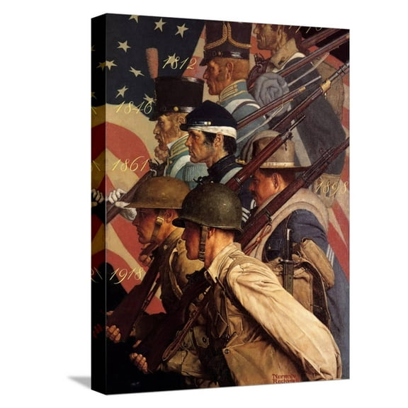 Art.com A Pictorial History of the United States Army (or To Make Men Free) Stretched Canvas Print Wall Art by Norman Rockwell, 12" x 16"