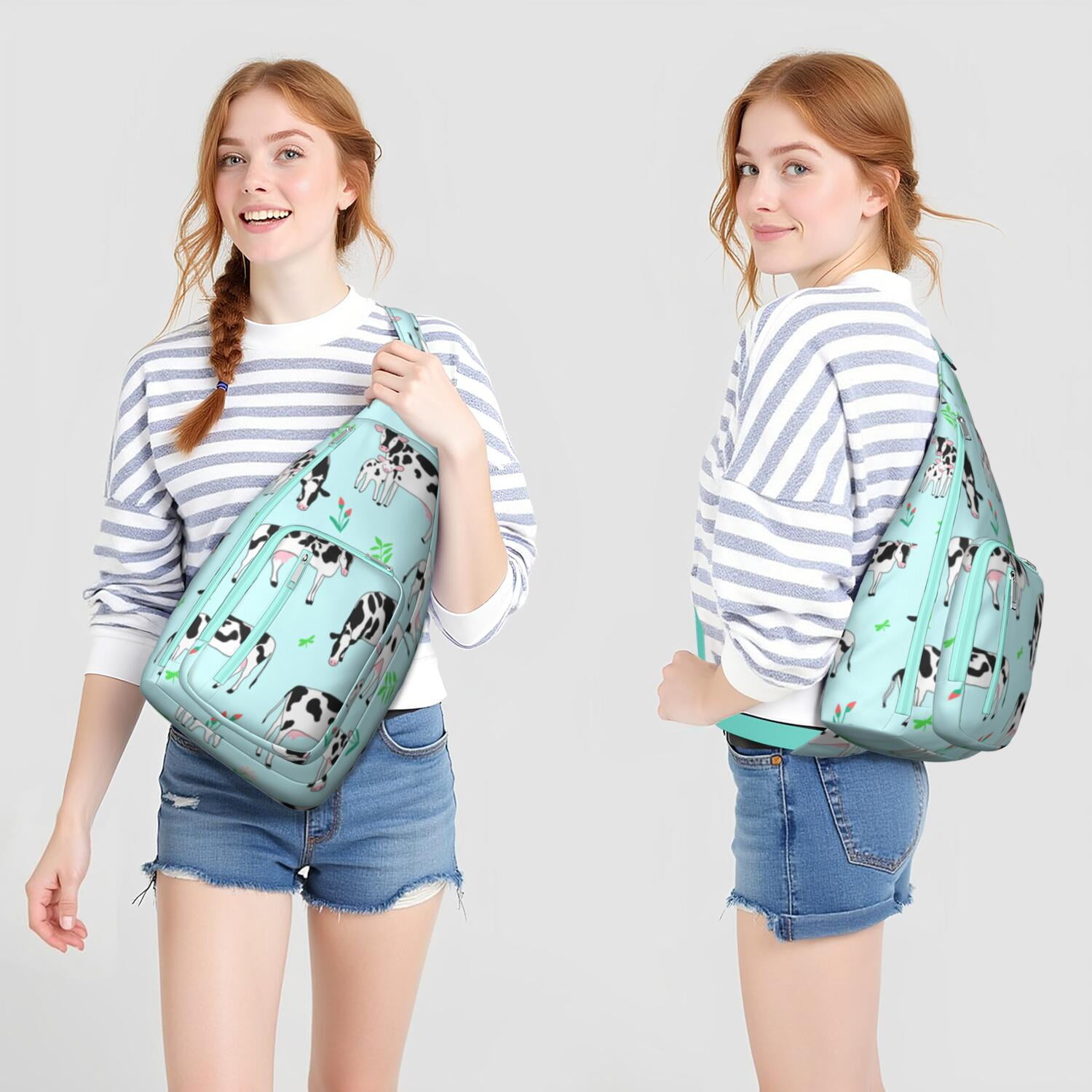 Vintage Highland Cow Print Sling Backpack – Cute Farmhouse Floral Cow Crossbody Bag for Women & Men, Lightweight Hiking Daypack