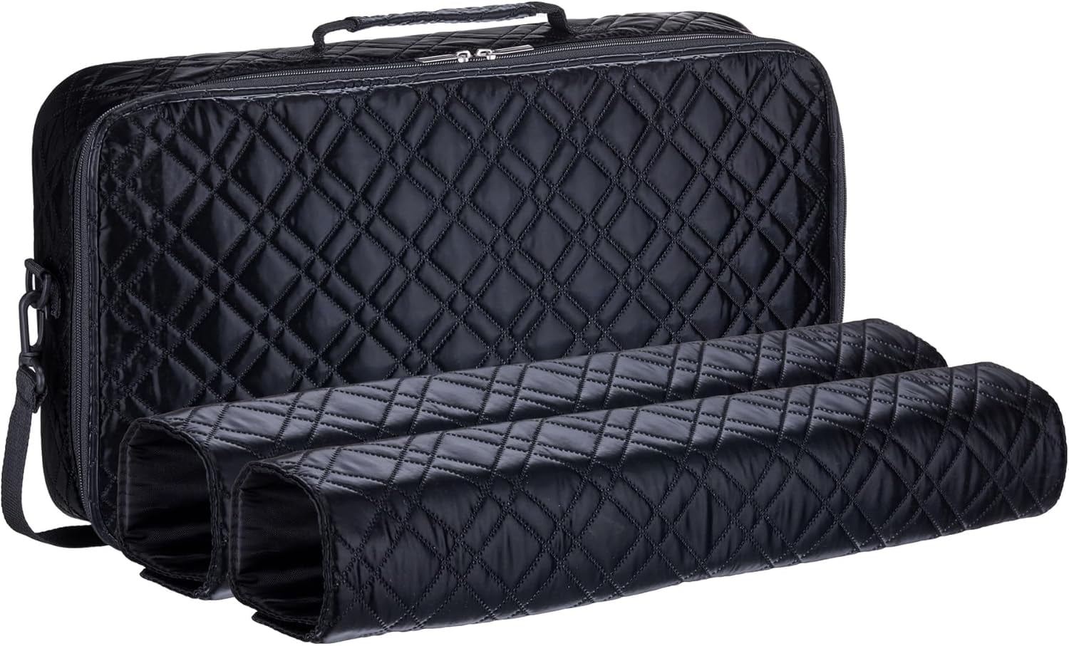 American Mahjong Set “Black - Quilted PU Leather Carrying Bag with Shoulder Strap & Handles, All-in-One Tile Racks with Pushers, 166 Engraved Tiles, Dice, Bettor, Extra Tiles & Instructions
