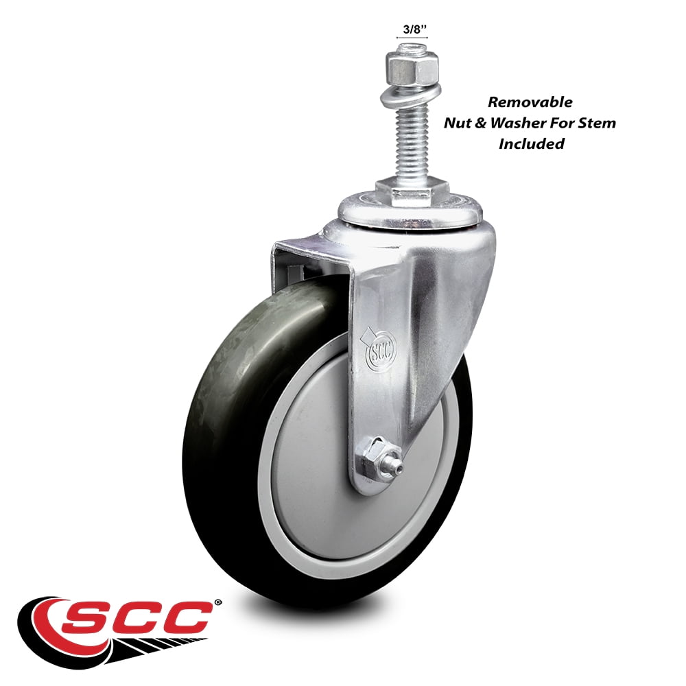 5 Inch Black Polyurethane Wheel Swivel 3/8 Inch Threaded Stem Caster SCC