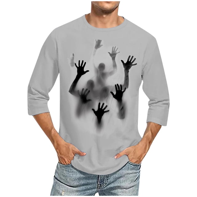 Camisas de Manga Larga para Hombres Imprimir Casual Cuello Redondo Blusa de Manga Corta, Camisas de Lino para Hombres