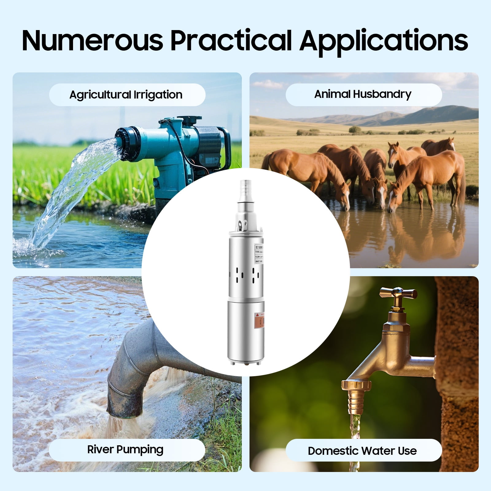 Deep Well Submersible Pump Stainless Steel Water Pump Submersible Pump 55.77ft for Extracting Groundwater