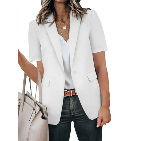 Solid Color Women Short Sleeved Work Office Blazer Coat
