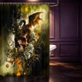 thumbnail image 2 of Manfei Gothic Dragon Animals Shower Curtain 72Wx78L,Vintage Rose Skull Bath Curtain,Green Brown, 2 of 5