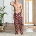 thumbnail image 5 of Uemuo Red Floral Pattern Men's Wide Leg Palazzo Lounge Pants with Pockets Light Weight Loose Comfy Casual Pajama Pants-X-Large, 5 of 9