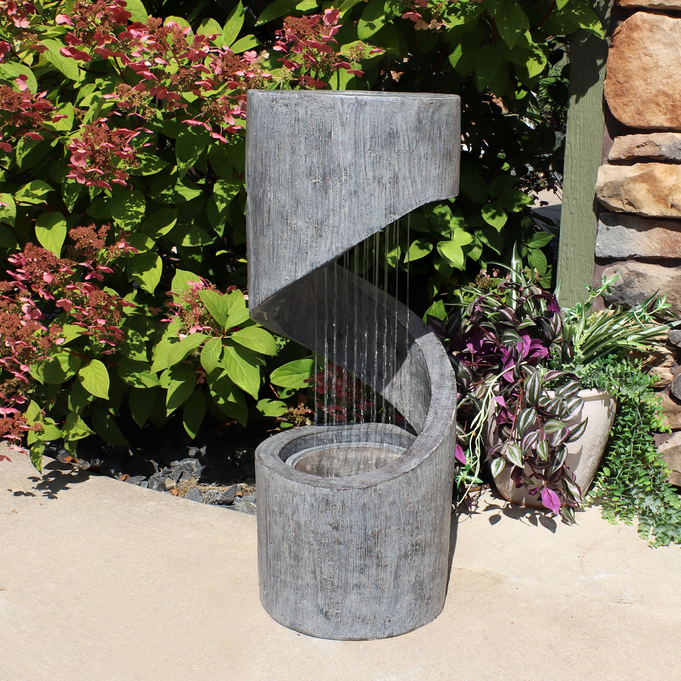Sunnydaze Showering Spiral Polyresin Outdoor Water Fountain with Light