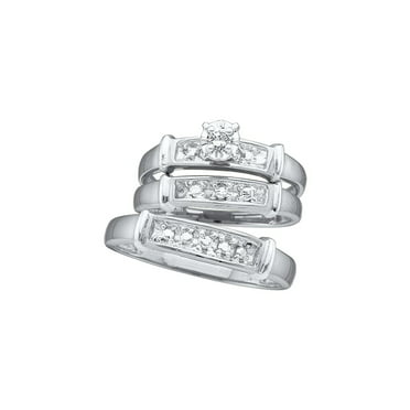 Midwest Jewellery 10K White Gold His And Her Rings Trio Wedding 