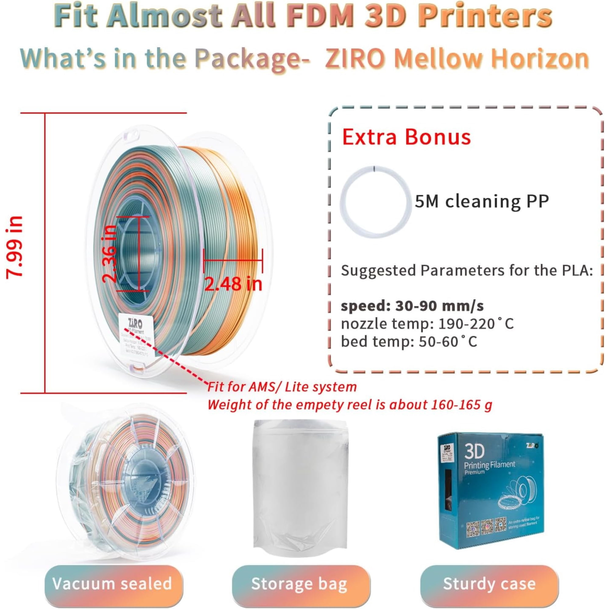 Ziro 3D Gradient Silk PLA Filament 1.75mm 1kg, Mellow horizon