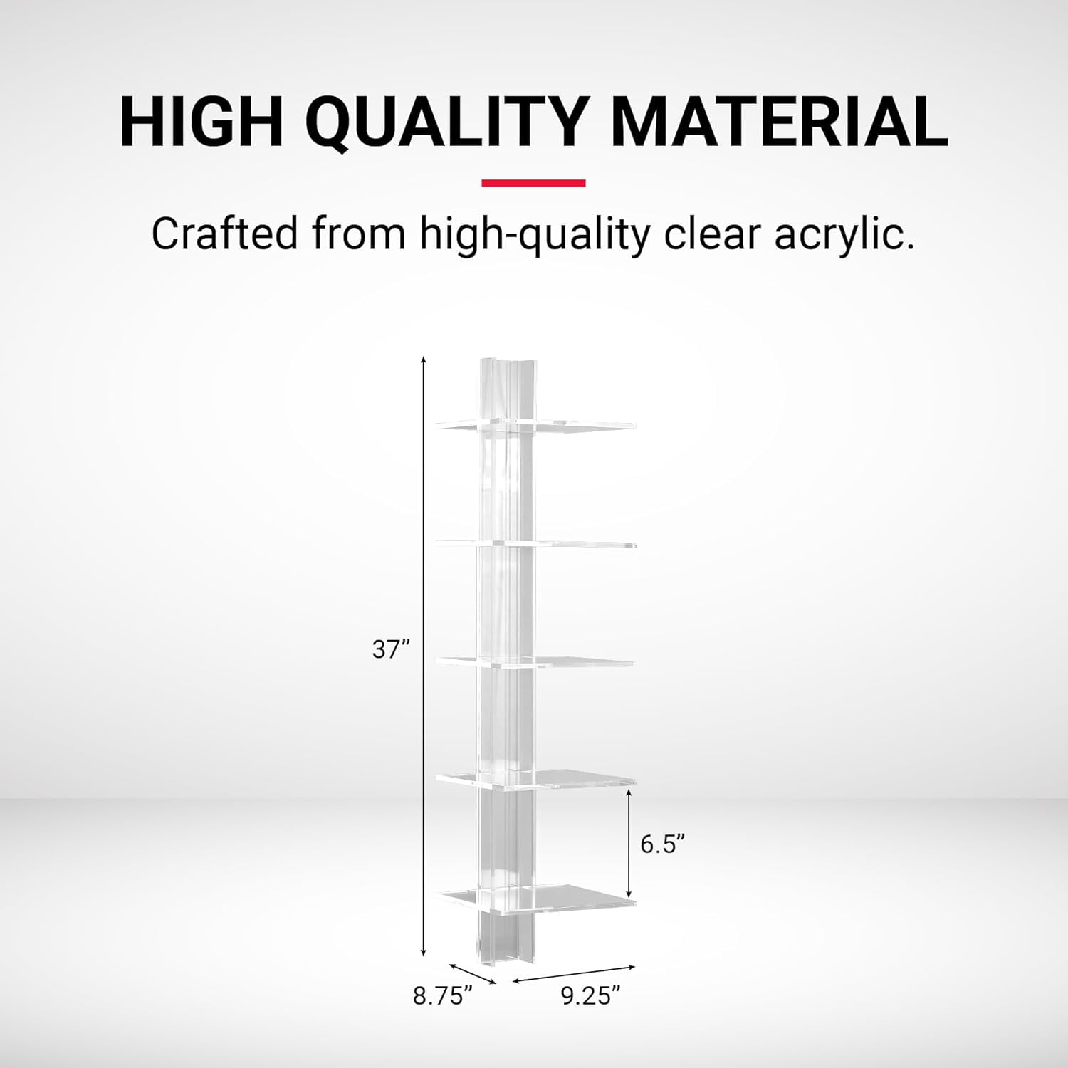 Proman Products Mounted Spine Bookshelf,Wall Mounted Shelves, Spine Book Tower Decor, 8" D x 9.5" W x 37" H, Clear Acrylic