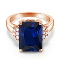 thumbnail image 2 of Gem Stone King 18K Rose Gold Plated Silver Blue Created Sapphire Ring for Women (10.30 Cttw, Gemstone September Birthstone, Emerald Cut 14X10MM, Available in Size 5, 6, 7, 8, 9), 2 of 5
