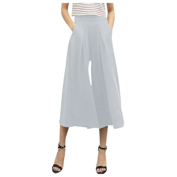 OSOLU Solid Color Pants Women Scarf Wide Leg Pants Waist Elastic Calf Length Long Trousers Fashionable Classic Leisure Workout Training Joggers Bottoms