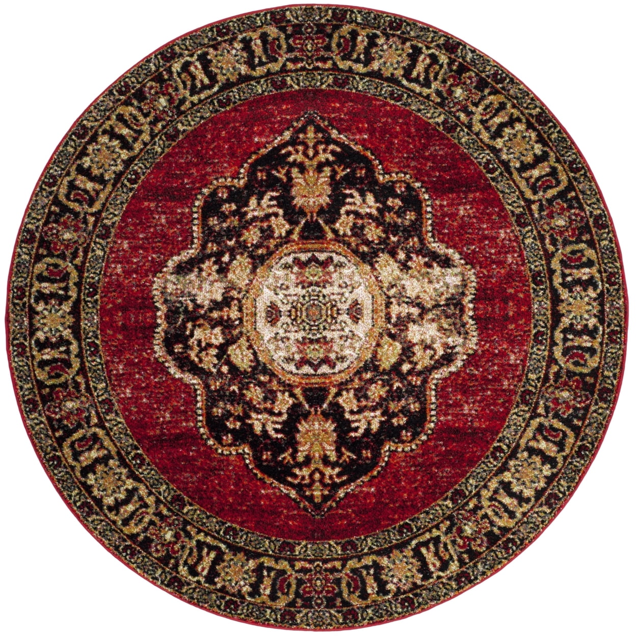SAFAVIEH Vintage Hamadan Tahnee Traditional Area Rug, Red/Multi, 6'7" x 6'7" Round