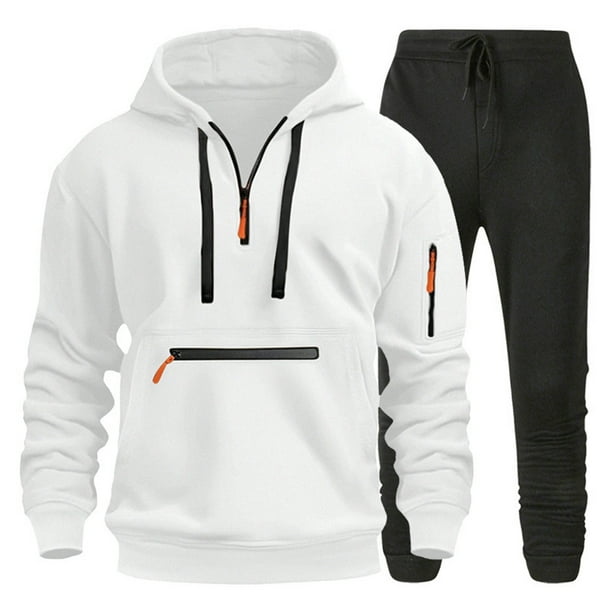 WILLBEST Sudadera con Capucha y Pantalón Negro Informal para Hombre, Conjunto De Dos Piezas De Otoño e Invierno, A La Moda, para Hombre Mediana
