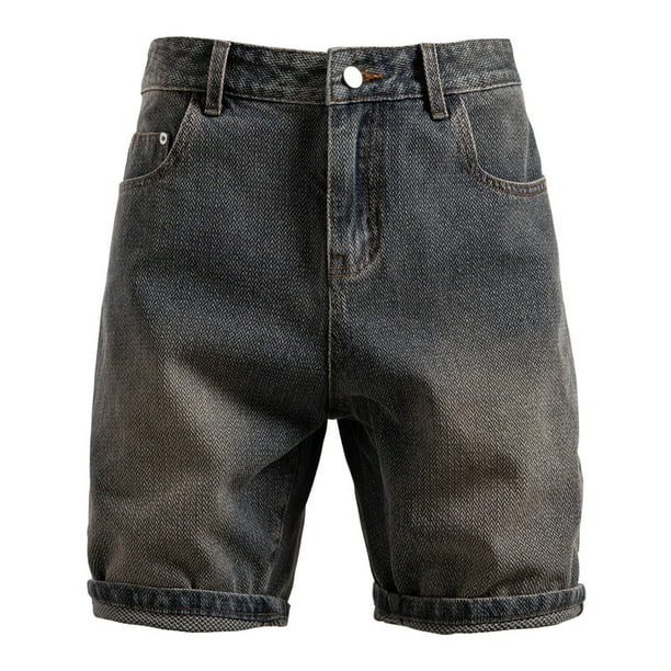 pstuiky Pantalones cortos para hombre, Pantalones cortos de mezclilla para hombre, de pierna recta, cinco cuartos, de color liso Pantalones cortos deportivos para hombre