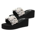 thumbnail image 2 of 1 Pair Summer Wedge Slippers Anti-slip Slipper Stylish Thickening Slipper Outer Wearing Female Footwear for Women (6cm White+Black Size 37 6.5US, 4UK, 37.5EU, 9.2355 Inch), 2 of 6