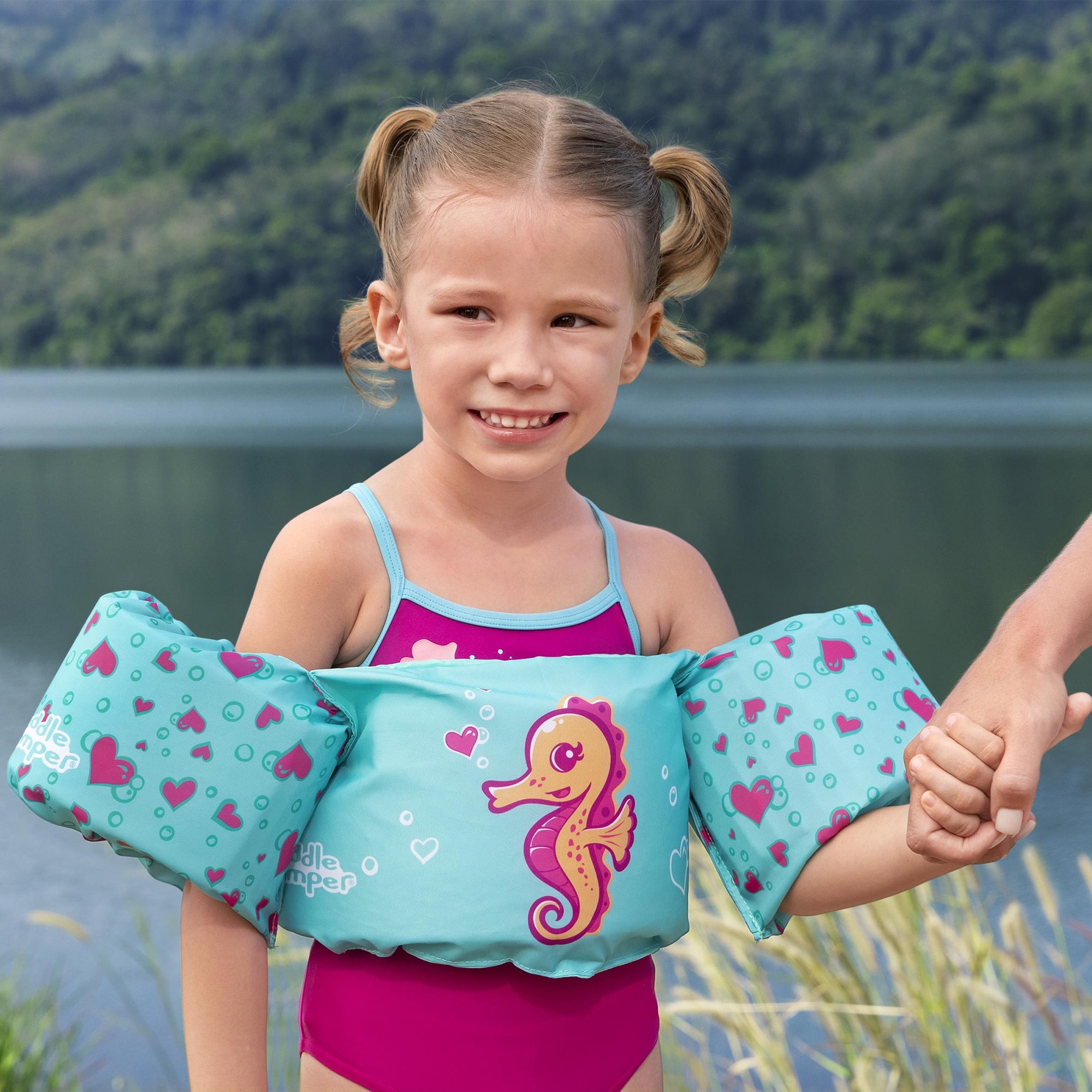 Puddle Jumper: Fabric Life Vest With Armbands - Seahorse - Float Jacket, Swim & Water Accessory, Adjustable Back Buckle, 33-55lb Cap, Toddlers-Kids 2+