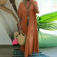 thumbnail image 2 of CHOK Robe Maxi en Lin Ample et Décontractée pour Femmes, Col en V, Manches Courtes, Coupe Grand et Fluide, Longue, 2 of 4