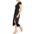 thumbnail image 4 of INSPIRE CHIC Vestido de fiesta de satén negro con cuello barco, mangas cortas, abertura lateral y fruncido para mujer 2XL, 4 of 5