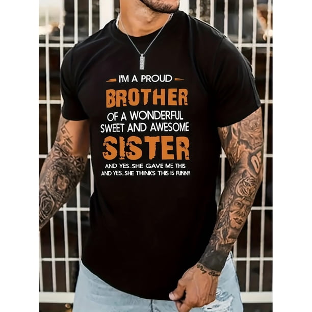 Brother Sister Print Men's Round Neck Print Tee Short-Sleeve Comfy T-Shirt Loose Casual Top for Spring Summer Holiday Men's Clothing As Gifts