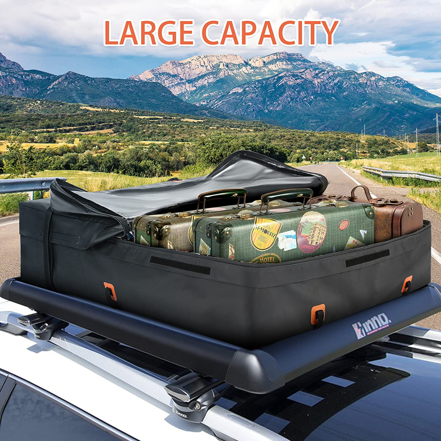 Adnoom Rooftop Cargo Carrier Bag 20 Cubic Feet Waterproof Car Roof Bag  Cargo Carrier Vehicle Soft-Shell Carriers Storage Carrying Bag + 8  Reinforced