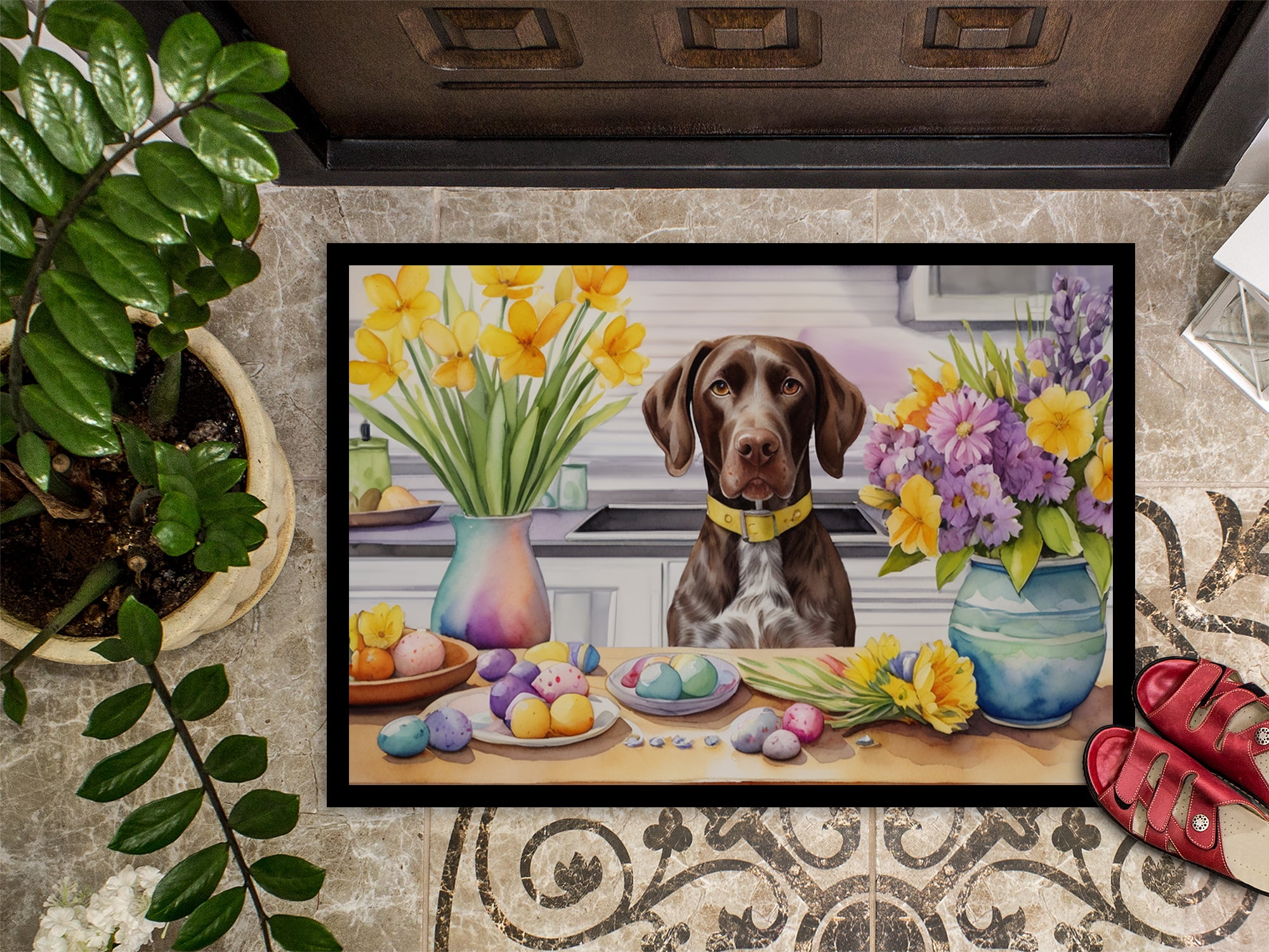 Decorating Easter Yorkshire Terrier Doormat