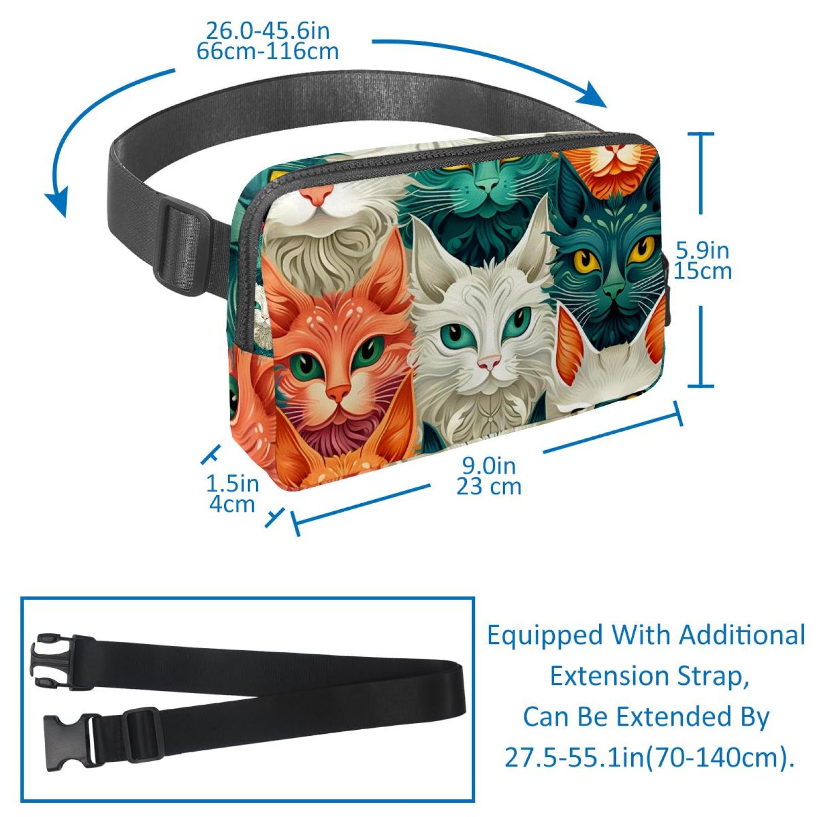 Cat Lightweight Adjustable Waist Bag with Extension Strap - Unisex Running Belt Bag
